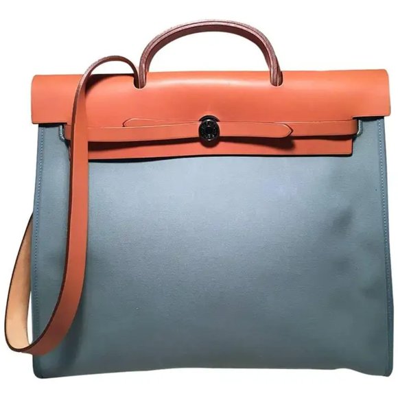 Hermes Handbags - Hermes Blue Canvas Toile Herbag Tote